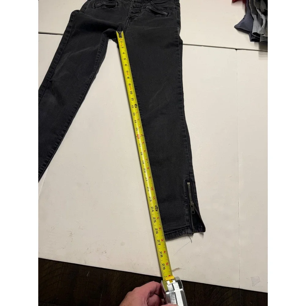 Free People Womens Moto Skinny Jeans Washed Black Button Fly Ankle Zip W26